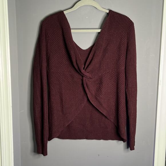 Rue 21 Maroon Acrylic V Neck Sweater Twist Tie Back Size XL - Picture 4 of 8